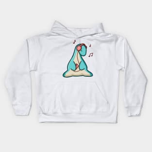 Vibing Long Neck Dino, Dinosaur, Music, Red Kids Hoodie